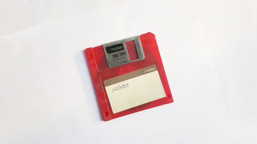 A red floppy disk.